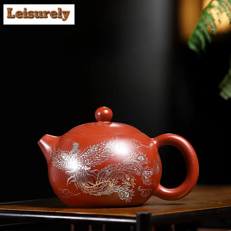 

250ml Yixing Purple Clay Teapots Handmade Dragon And Phoenix Xishi Pot Raw Ore Dahongpao Mud Kettle With Strainer Zisha Tea Set