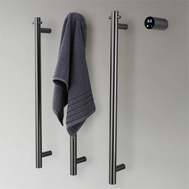 Stainless Steel Gun Grey Smart Thermostatic Electric Towel Warmer Timer Built in Carbon Fiber Drying Rack
