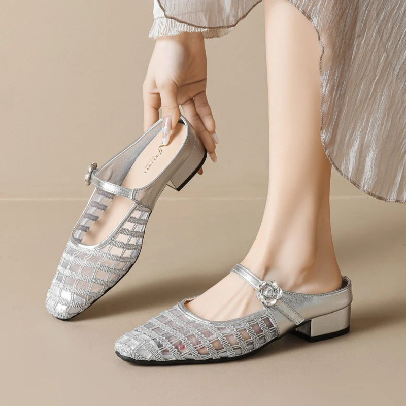 

Mesh Breathable Slingback Sandals Women Comfortable Slides Mary Jane Shoes Plus Size 43 Low Heel Shoes Breathable Women Slippers