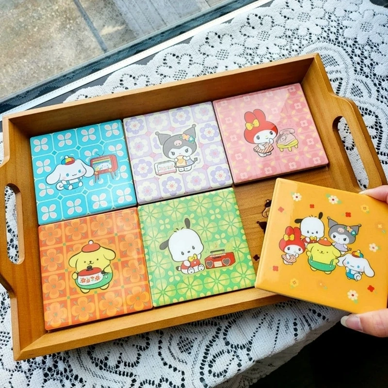 Japan Sanrio Ceramic Coasters Glass Teapot Teacups Tea Tray Tray Cinnamoroll Mymelody Kuromi Pompom Purin Kawaii Anime Plush Toy