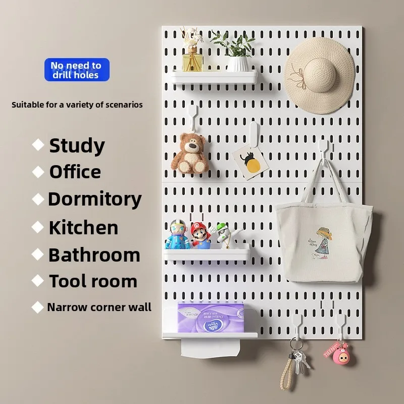 Non Drill Wall Mounted Storage Pegboard Multi Scene Diy Wall Display Board Kitchen Office Gaming Style Wall Storage Board view 3