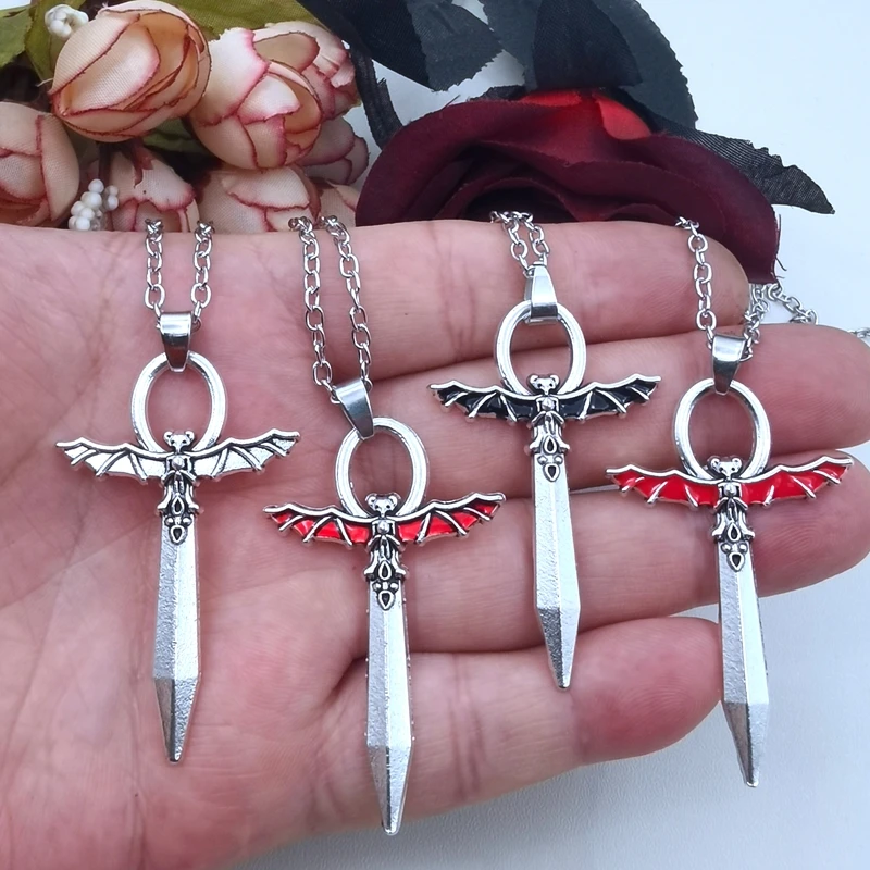

Gothic Vampire Batsword Necklace Pagan Wizardry Jewelry Accessories Vintage Batcross Necklace Trend