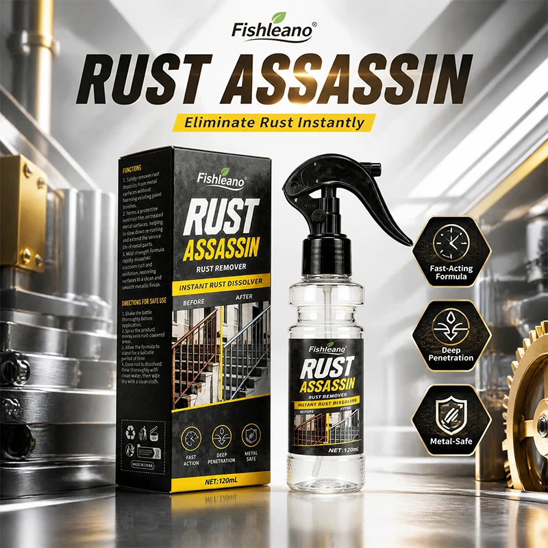 Fishleano Rust Assassin Rust Remover Spray 120ml Instant Rust Dissolver for Metal Tool Hinges Bolts Bike Chains Garden Equipment