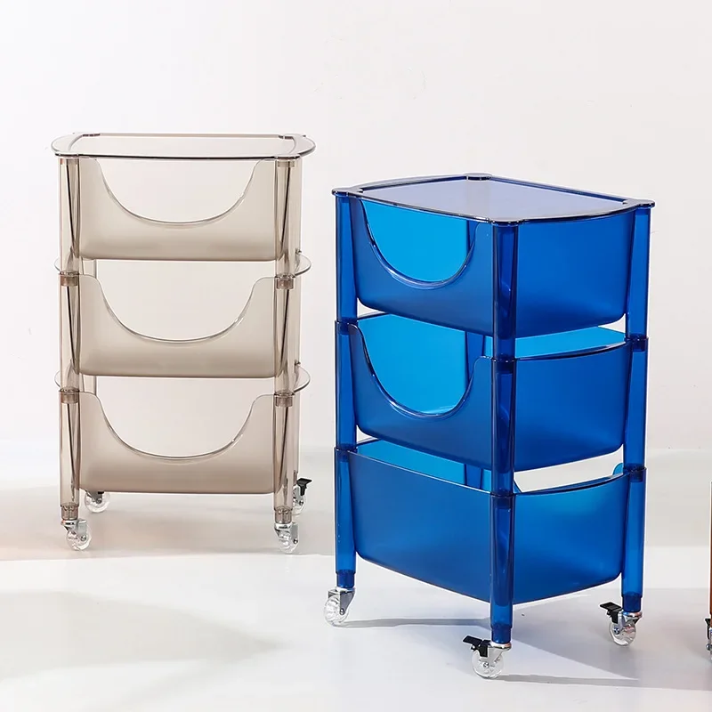 

Nordic movable living room trolley shelf acrylic multi-layer modern home transparent snack storage cabinet