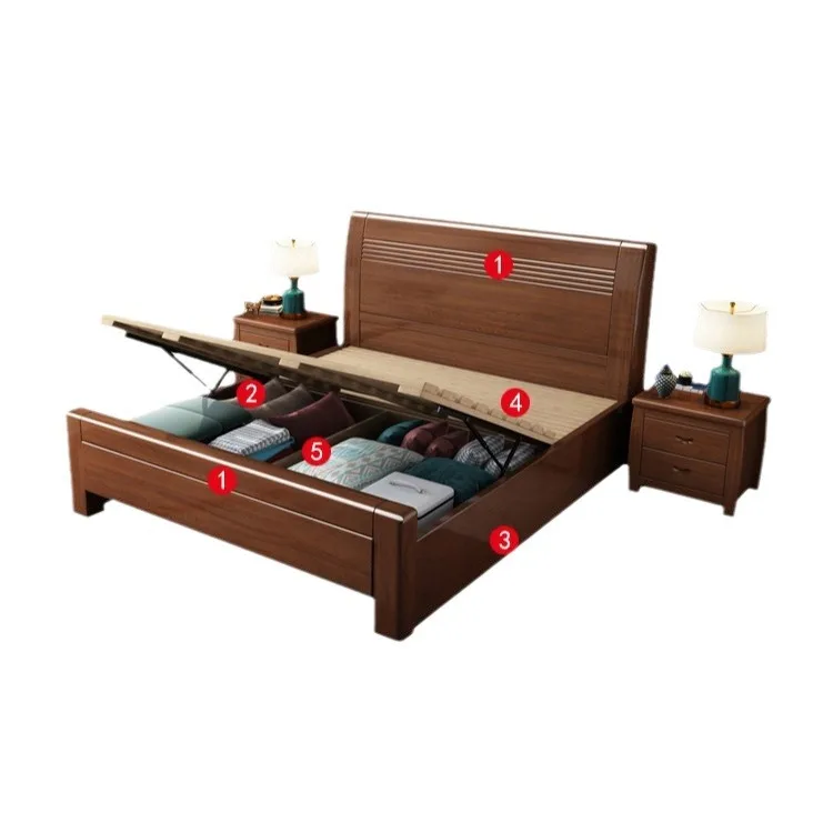 Solid wood bed, modern, minimalist, walnut, bedroom, storage logs