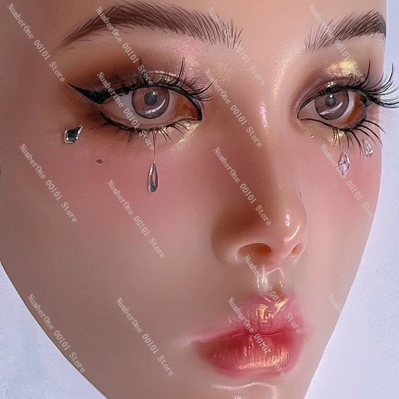 Full Face Silicone Makeup Practice Head, Mannequin for Eyebrow Lip Makeup Training, Beauty Makeup Teaching Dummy Model