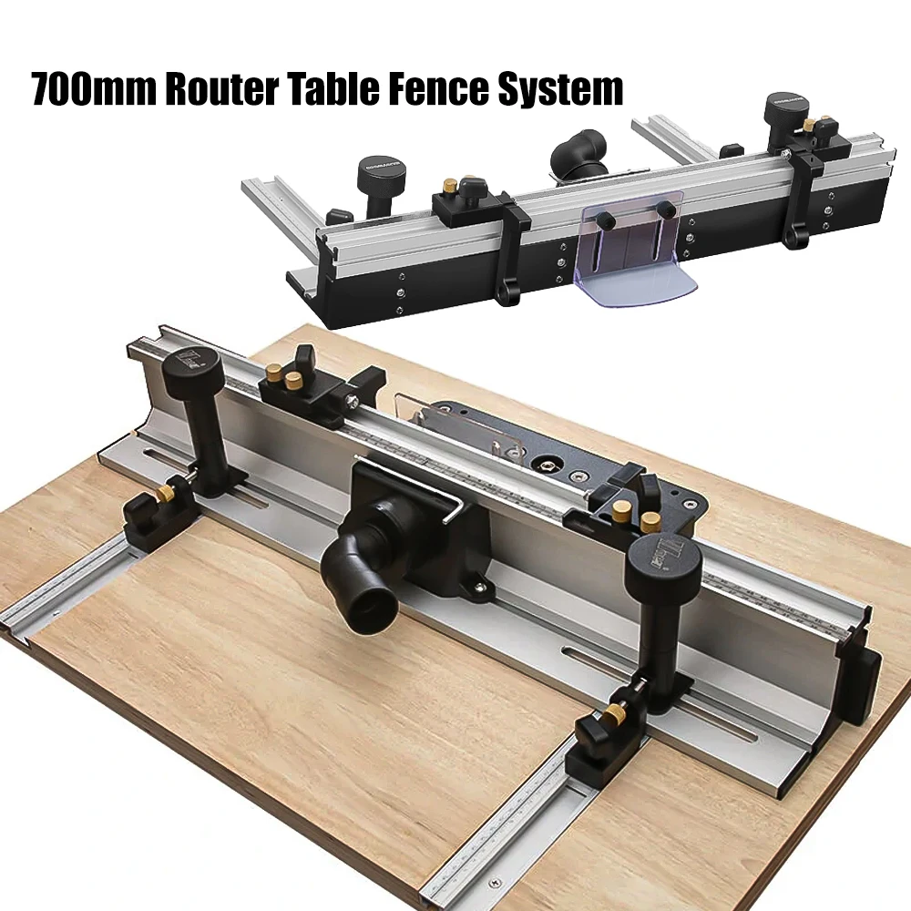 

Woodworking Router Table Fence 700mm Aluminium Alloy Profile Fence with W/Fine-tuning 300mm T-track Sliding Brackets Bit Guard
