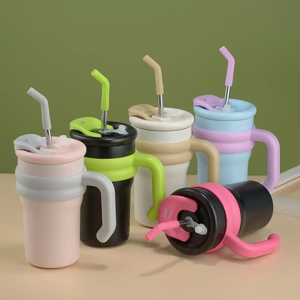 High Beauty Big Mac Insulated Cup with Multi Color Large Capacity Female Handle Straw Water Cup Office Dual Drinking Cup