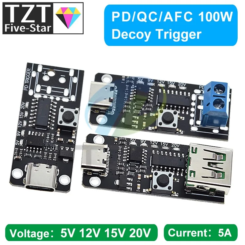 100W 5A USB-C Fast Charge Trigger Board Module PD/QC Decoy Board Fast Charge USB Type-c PD 2.0 3.0 Power Delivery Boost Module