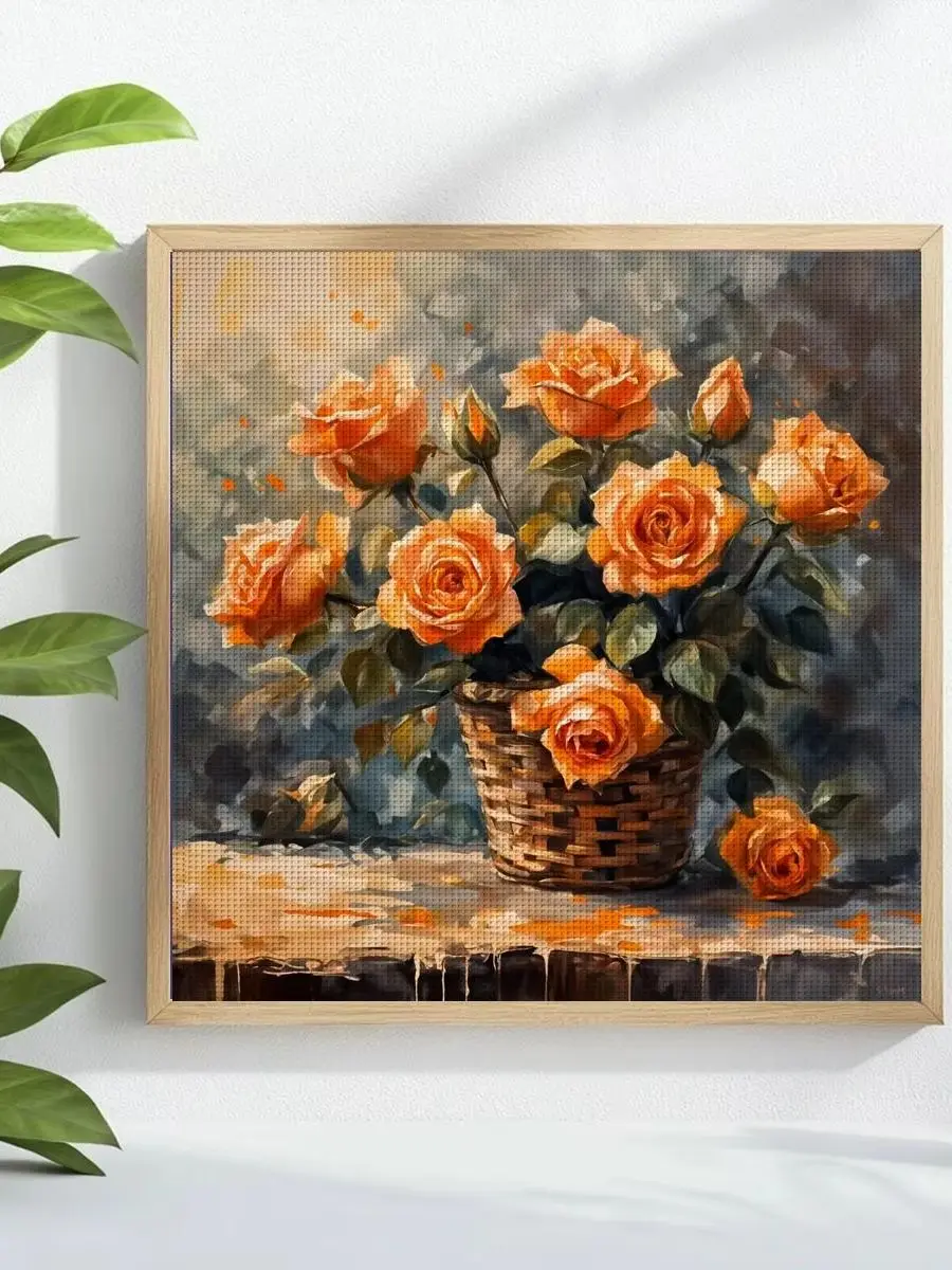 1 Stück 30x30 cm/11,8 Zoll Rosen-Stickerei-Set DIY-Kit 11/14/16CT DIY-Stickerei-Set DIY-Kreuzstich-Set Wandbild – Detail 1