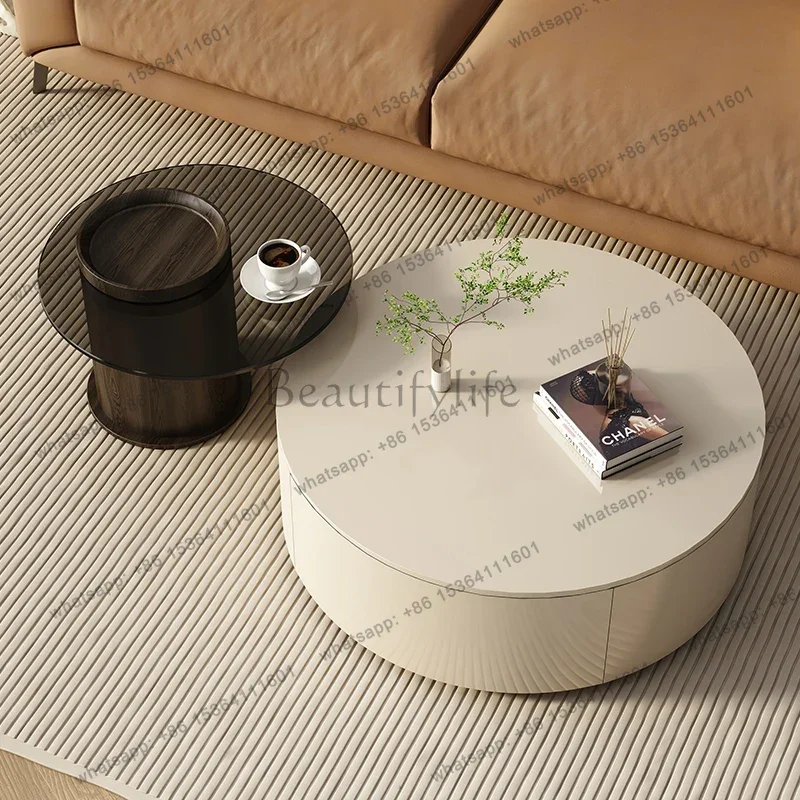 Factory Direct SalesRound Accessories Set Coffee Table Luxury Storage Clear Wooden Mobile Coffee Table Side Low Mesa Auxiliar Sa