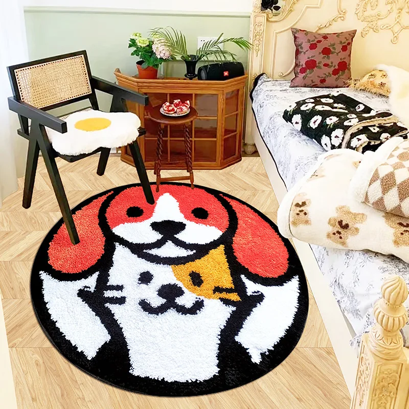 Cartoon Cute Cat Dog Combination Tufted Rug For Pets Resting And Sleeping Flocking Floor Mat Decor Living Room Bedroom 80cm Rug