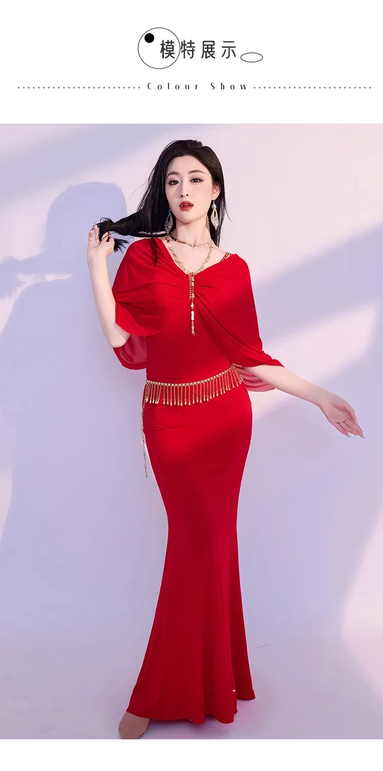 Neues Bauchtanz-Übungsoutfit, Trägerkleid, sexy Bauchbedeckung, orientalisches Tanzkostüm für Auftritte, professionelles Bauchtanz-Outfit. – Detail 4