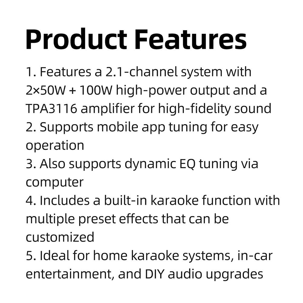 TPA3116 Bluetooth 2.1-Kanal-Verstärkerplatine, hohe Leistung 2x50W+100W 2x150W mit mobile App-Tuning für Heimkaraoke, Auto-Audio, DIY – Detail 8
