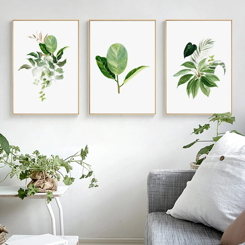 Watercolor Green Plants Leaves Decorative Prints Wall Painting Canvas Pictures Minimalist Art Nordic Poster Living Room