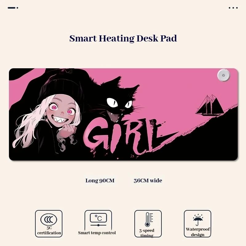 Manga Style Heated Mouse Pad Oversized Heating Desk Pad Office Warm Hand Desk Pad Cute Sweet Girl Writing Desk Pad Heating Pad