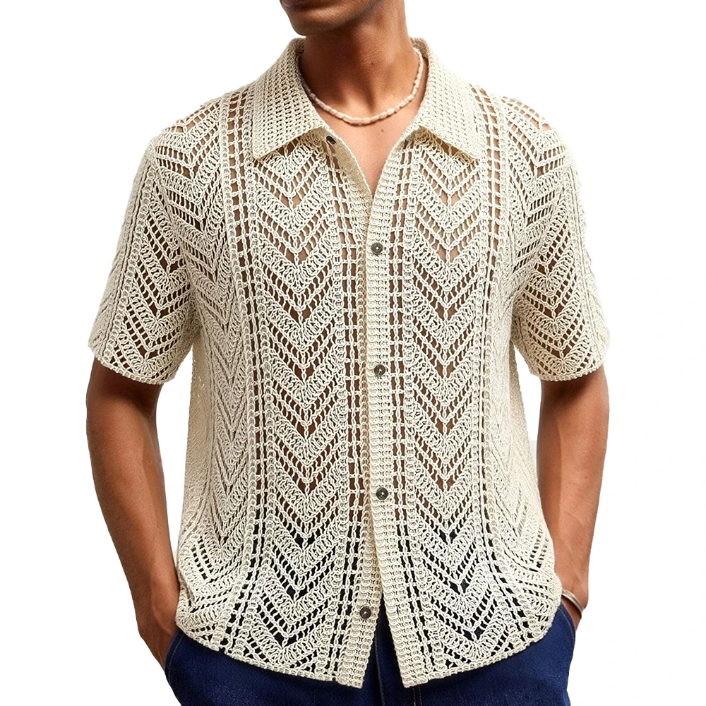 Summer New Men's Hollow-out Short-sleeved T-shirt American Retro Fashion Trend Street Casual Loose Breathable Niche Men's Top