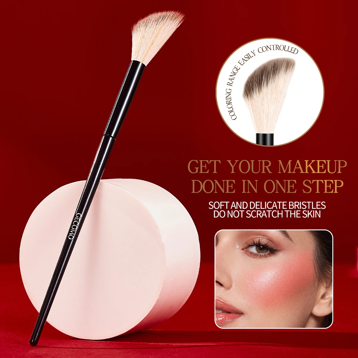 GECOMO Flauschiger Blending-Pinsel, weicher Fächerpinsel für Rouge, Highlighter, Puder, Konturierung, Gesichts-Schönheitswerkzeug