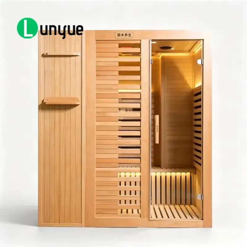 Indoor Wooden Dry Sauna Room with Glass Door Family Spa Cabin for Home Villa Leisure Relaxation Durable Wood Construction