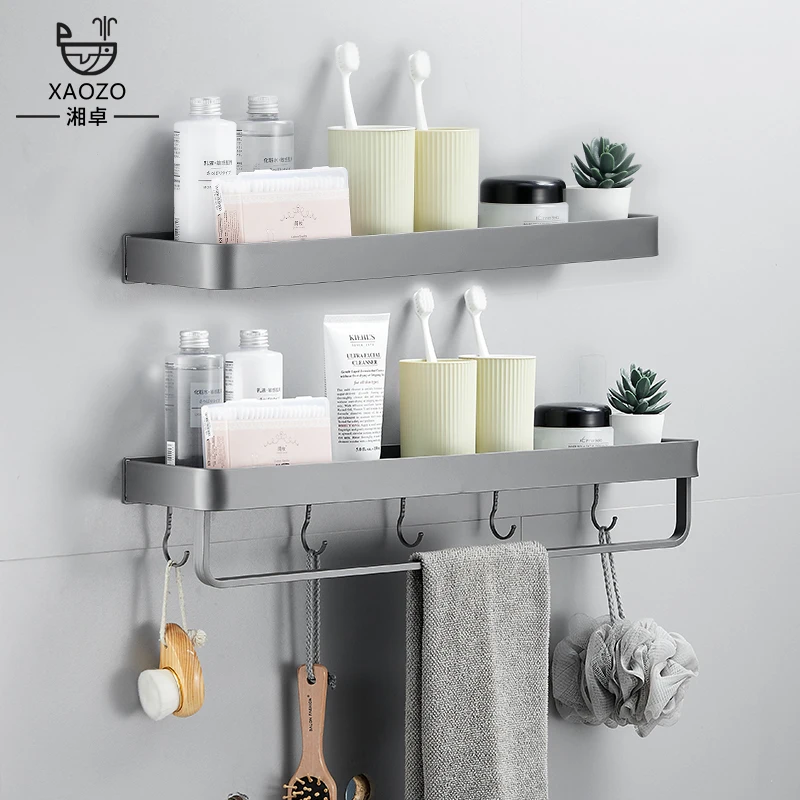 Bathroom Space Aluminum Punch-Free Multi-Functional Household Gray Storage Rack Toilet Wall-Mounted Wall Storage Rack