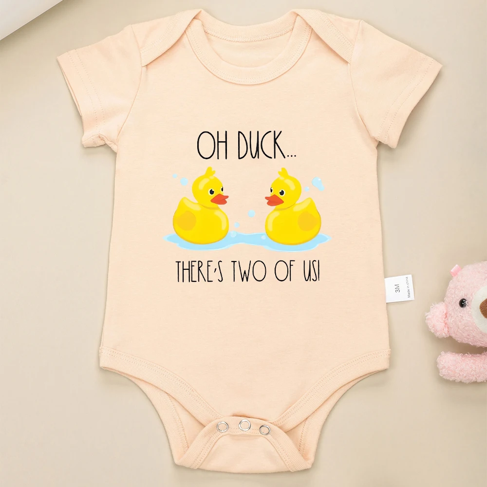 Oh Duck There\'s Two of Us Cute Baby Boy Girl Clothes Twins Newborn Onesie Funny Infant Baptism Outfits 100% Cotton Bodysuits