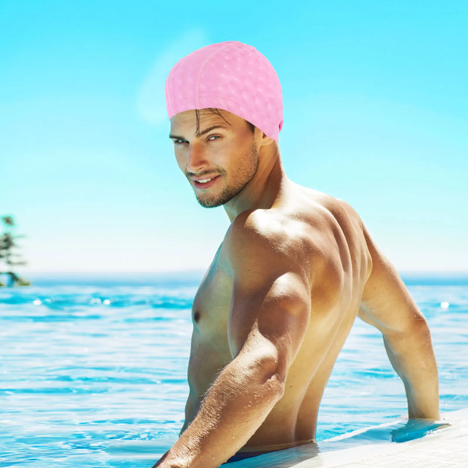 

Adult Swim Hat Waterproof PU Material Elastic Long Hair Fit for Women Men Swimming Cap for Pool Beach Sports Swim Caps