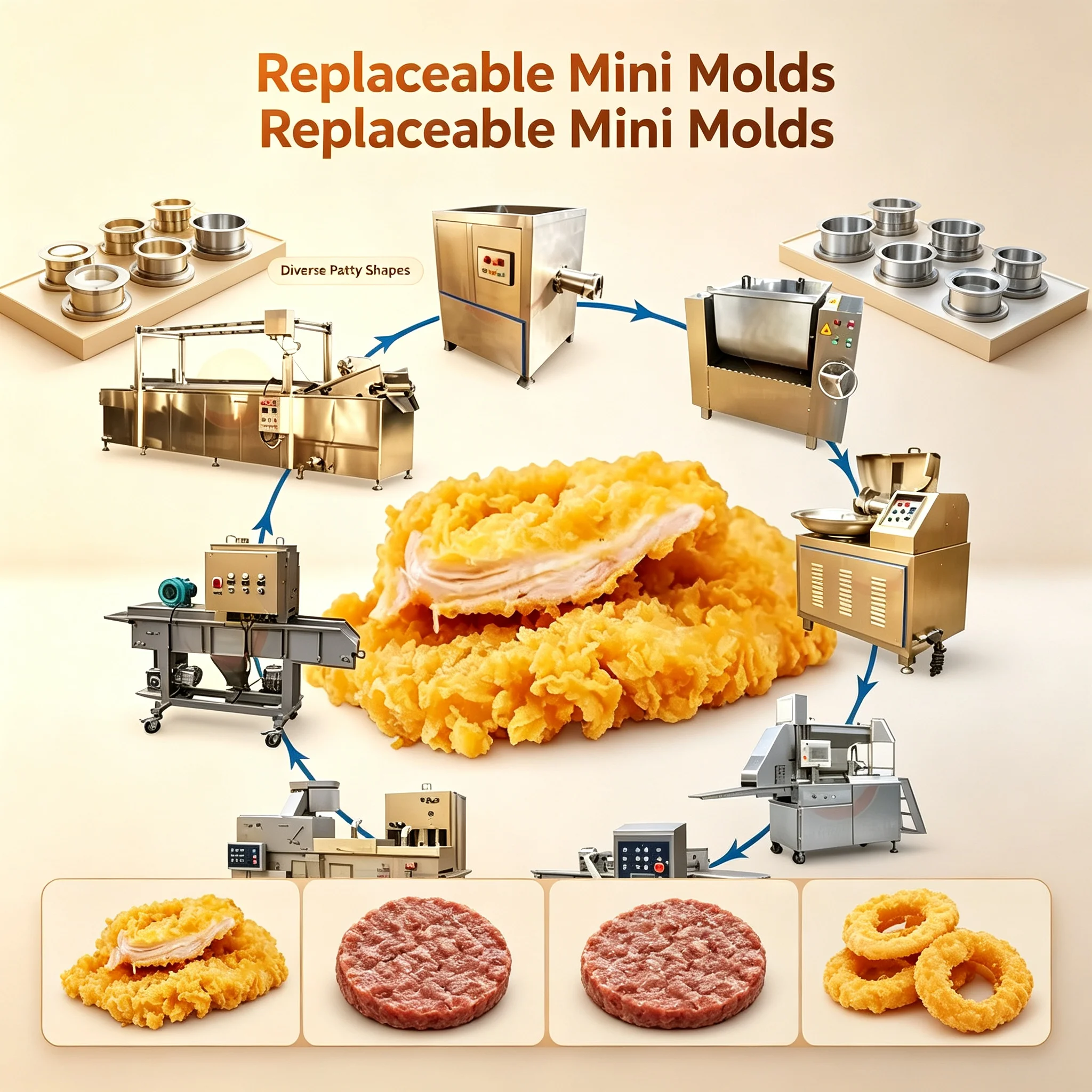 Novice‑friendly PLC Controlled Equipment for Chicken Nugget Beef Patty Simple‑operation Snack Processing Workflow