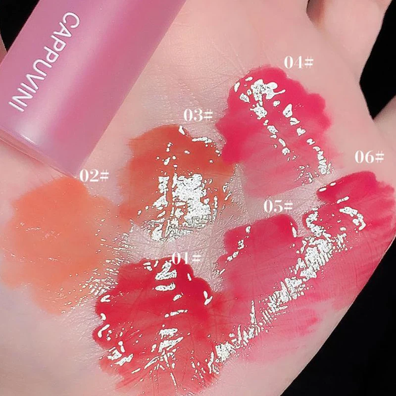 [Cappuvini Love Heart Design Lip Glaze Mirror Water Light Glass Transparent Lip Gloss Moisturizing Female Cute Liquid Lipstick