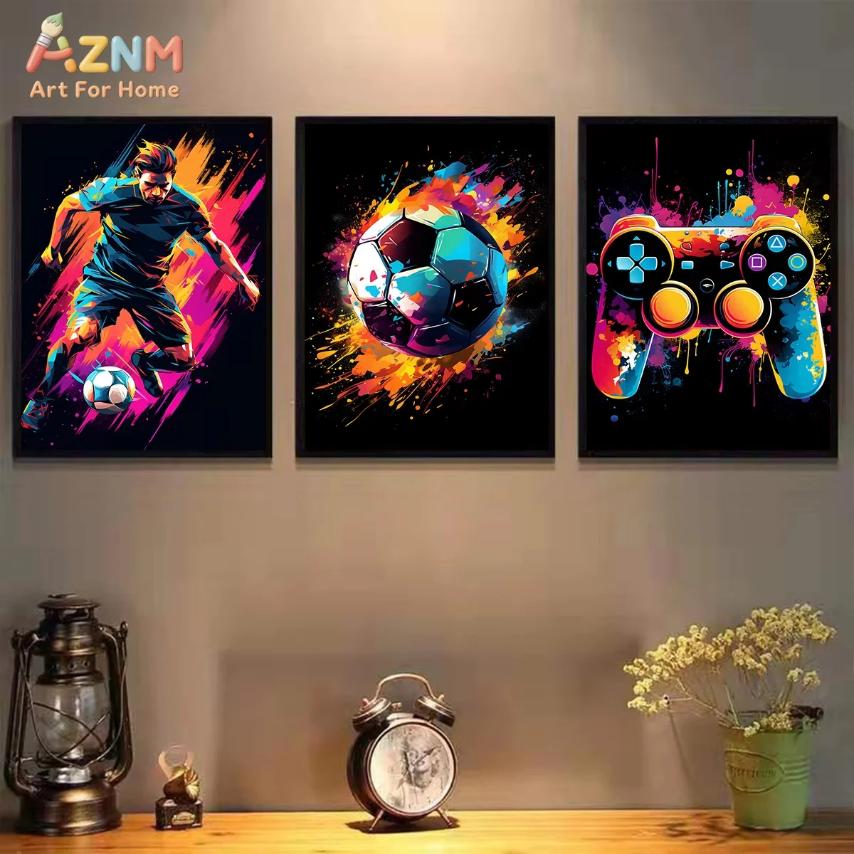 1/3pcs Neon Gaming Football Canvas Prints Poster Trendy Pop Aesthetics Art Prints Bedroom Wall Art Home Decor Art Poster
