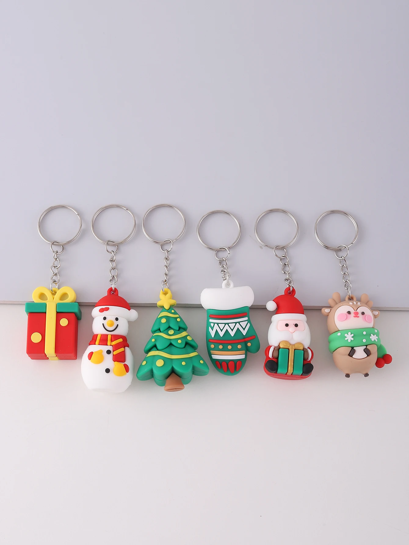 6pcs PVC Christmas Series pendant Keychain, Fashion Cute Santa Claus tree Gloves Bag Accessories, Christmas Small Gifts