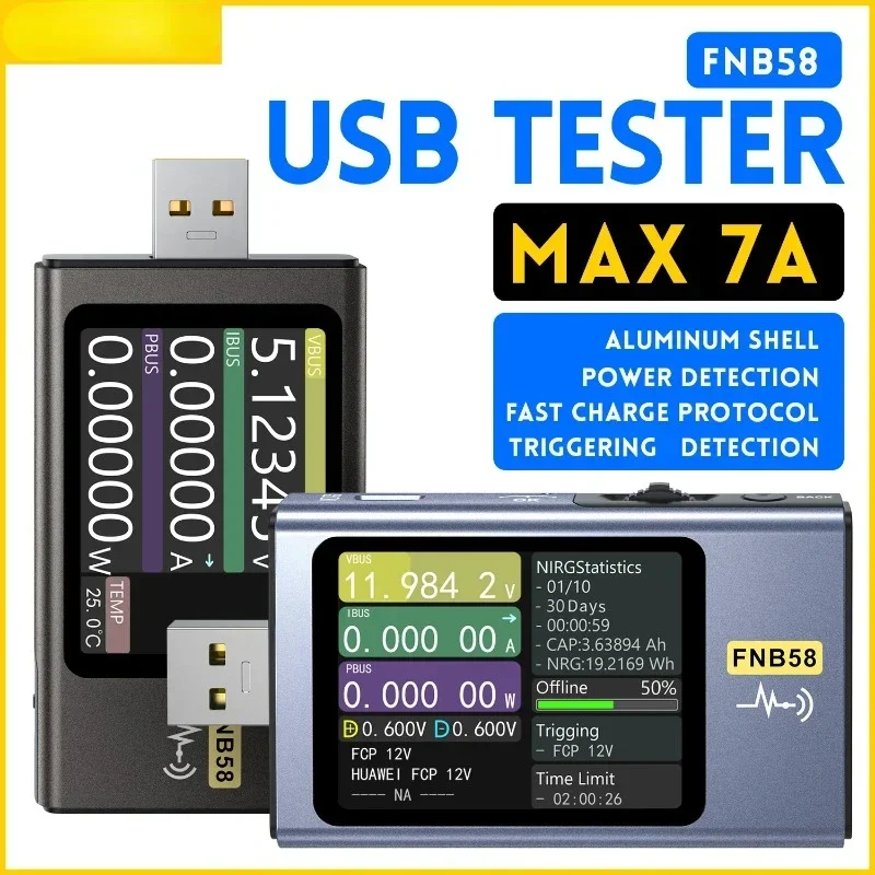 

FNIRSI-FNB58 USB Voltage Tester TYPE-C Voltmeter Ammeter Fast Charge Detection Trigger Capacity Measurement Ripple Measurement