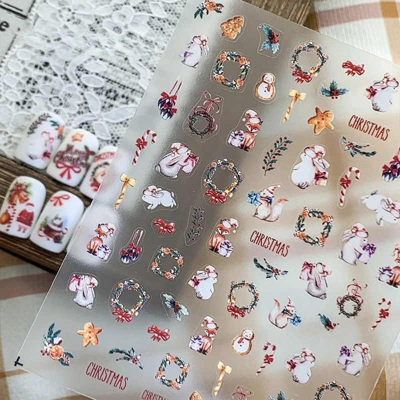 Nail Art Stickers Christmas Santa Japanese Thin Flexible Self Adhesive Film Decals Red White Lightweight Manicure Decor for Kids