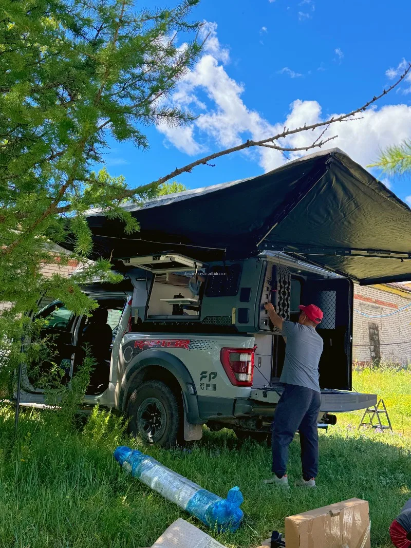 New Fiberglass Aluminum Truck Camper Pod Internal Shelving Roof Rails Storm Sealed Joints 3 Person Sleeping Capacity Customize