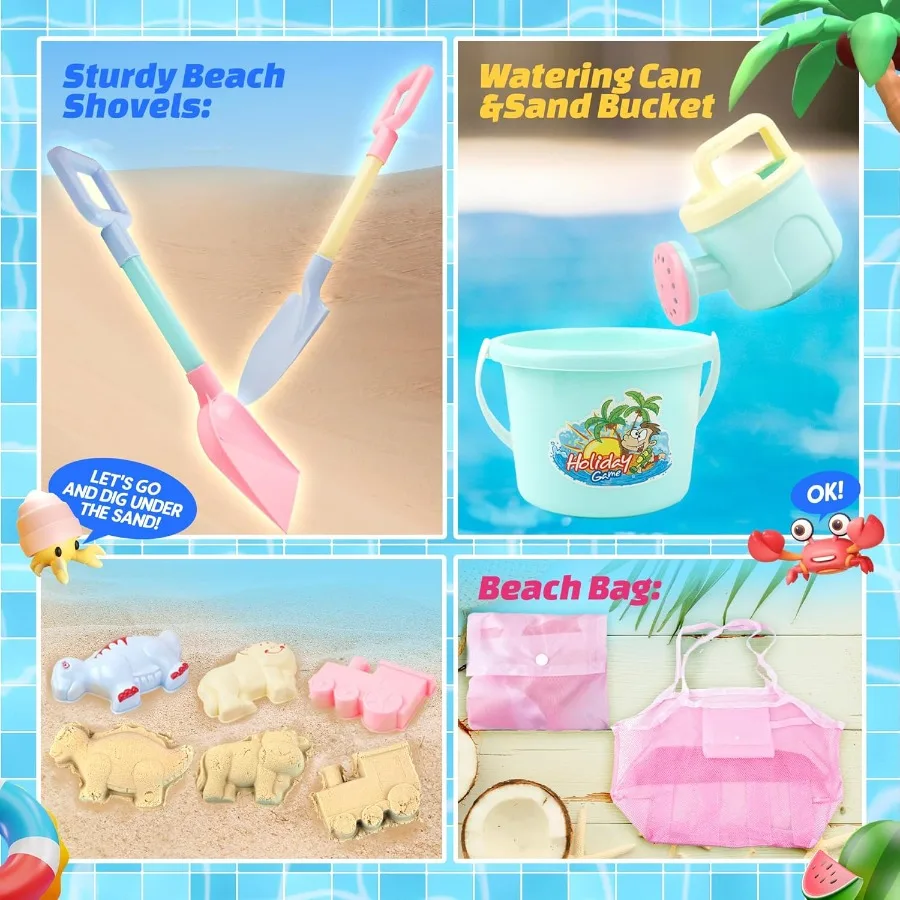 ของเล่นชายหาด รถดัมพ์ของเล่นทราย พร้อมถังทราย พลั่ว และแม่พิมพ์ ของเล่นทรายสำหรับเด็กเล็ก เด็กชายและเด็กหญิง