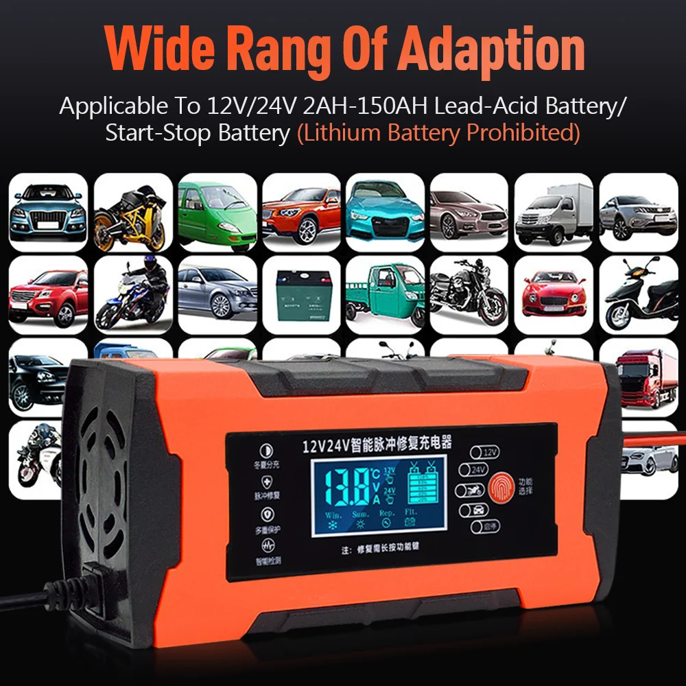 Car Battery Charger 10A 12V Automotive Battery Charger 24V 5A Car Accesorries Digital Display Detection Pulse Repair Car Charger