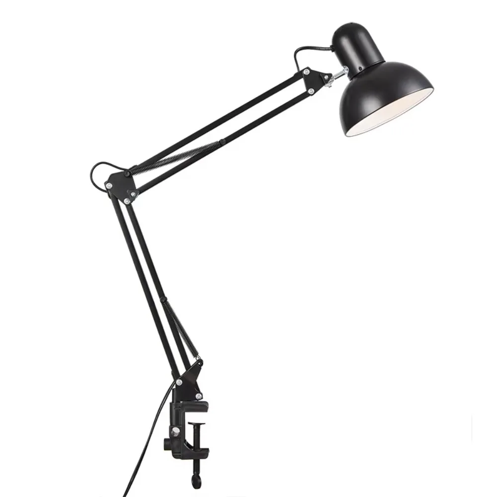 JOYINLED Adjustable LED Eye Protection Desk Lamp E27 Long Arm Big Lampshade Flexible Clip for Lamp Bedside Office Study Student
