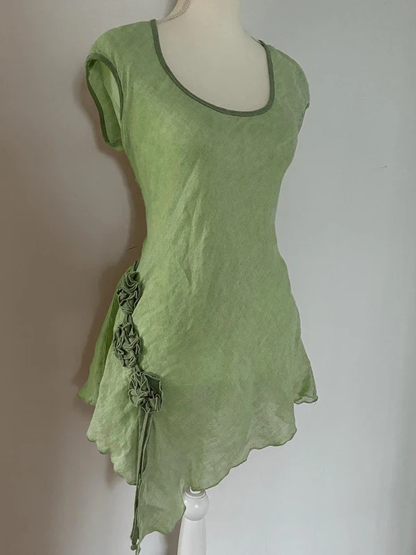 Vintage ein asymmetrischer Taillen-Cinching Dr mit 3D-Blumenmuster und S Sve A-Linien-Rock für Damen im Frühling und Sommer