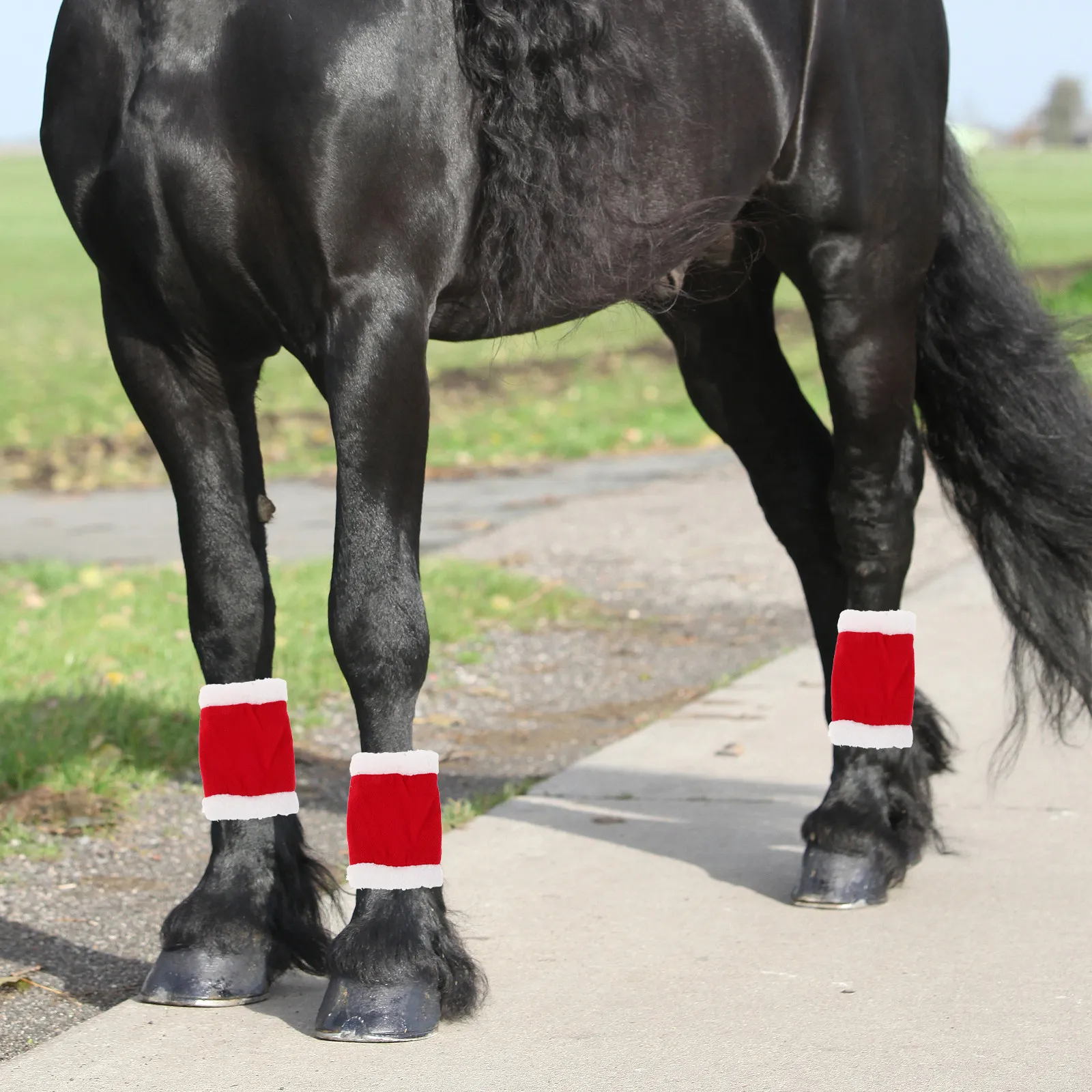 1Set Christmas Horse Costume Leg Wraps and Elf Hat Holiday Party Decorations Horse Accessories Xmas Leg Protector