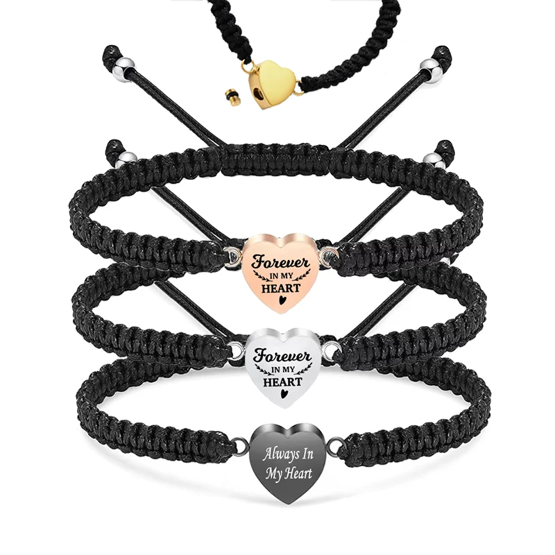 

Forever In My Heart Cremation Urn Adjustable Bracelet for Ashes Stainless Steel Heart Memorial Keepsake Jewelry for Women