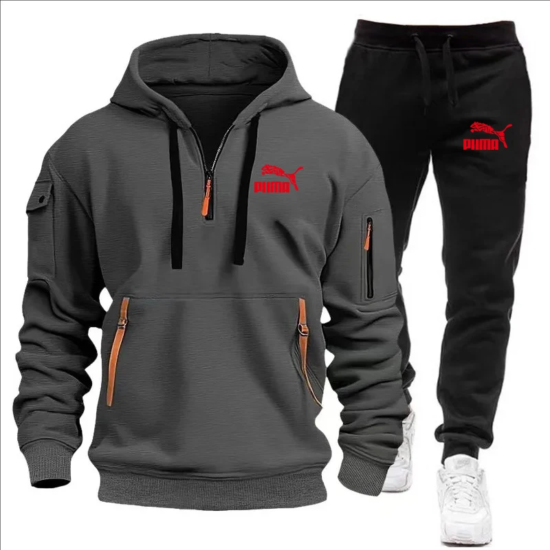 2024 Spring Autumn Fashion Trend Men Hooded Clothes Pants Sweatshirt Zipper Casual Clothinfg Personality Sportswear 2 Pieces Set image 4