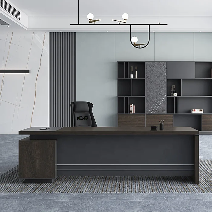 Modern L Shaped Executive Office Desk Wood MDF Table for Boss Manager Home Office Study