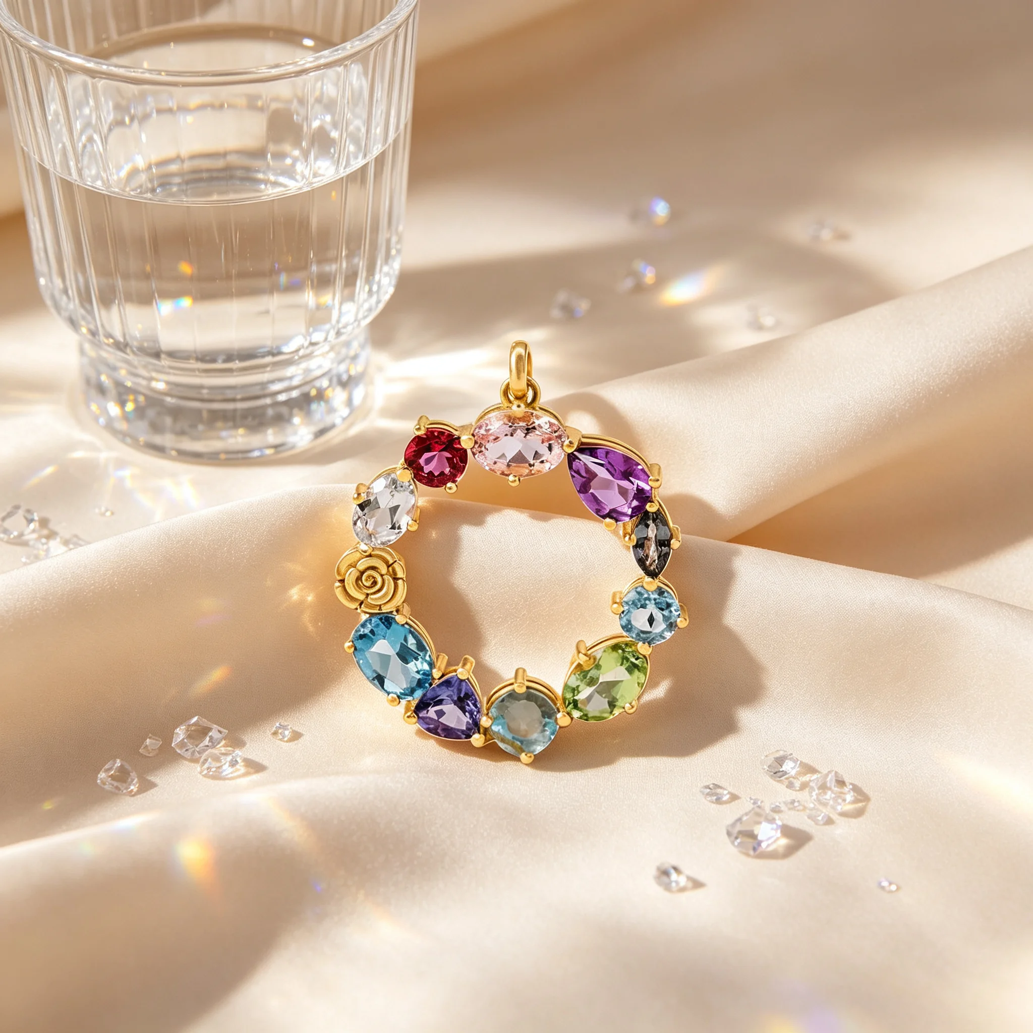 Fashionable Rainbow Multi Natural Gemstone Letter Pendant Elegant Jewelry Gift for Women's Daily Wear
