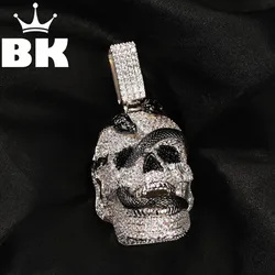 THE BLING KING Iced Out Ghost Skull Head Black Snake Arround Pendant Necklace For Men White Gold Plated Charm Hip Hop Jewelry