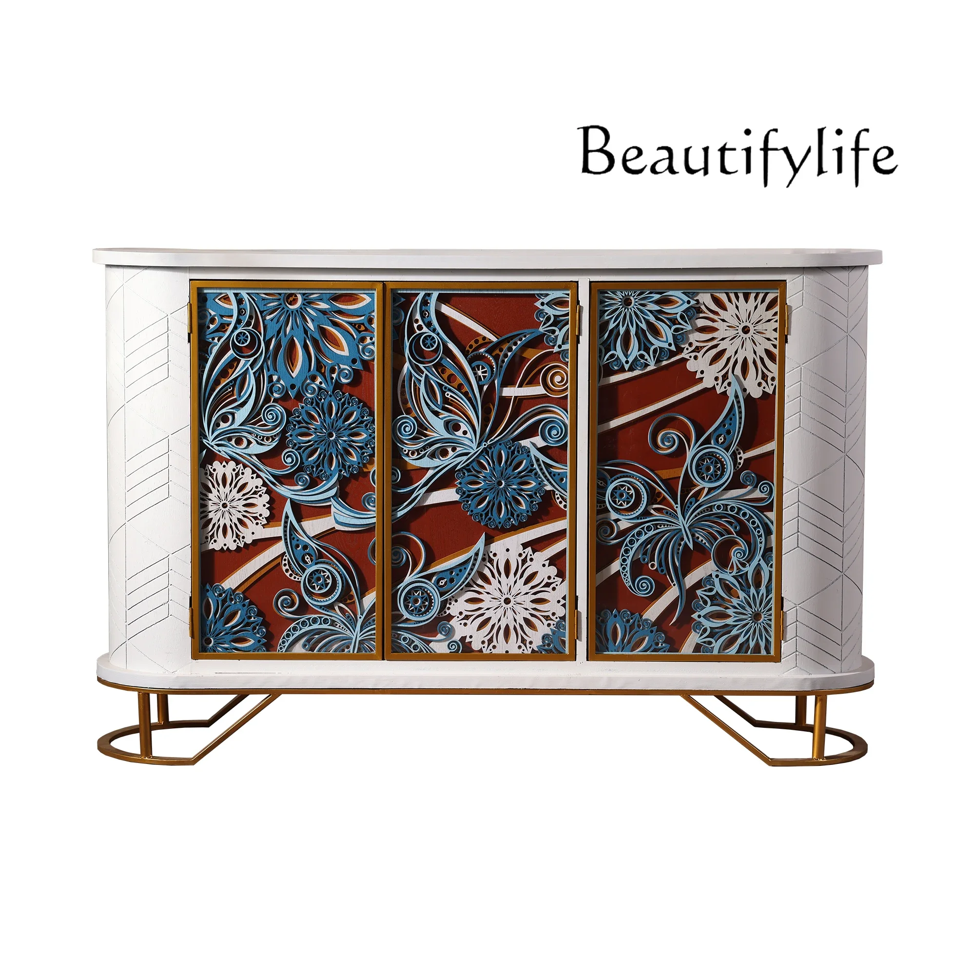 

Painted stacked carving integrated dining side cabinet storage living room decorative art entrance partition cabinet