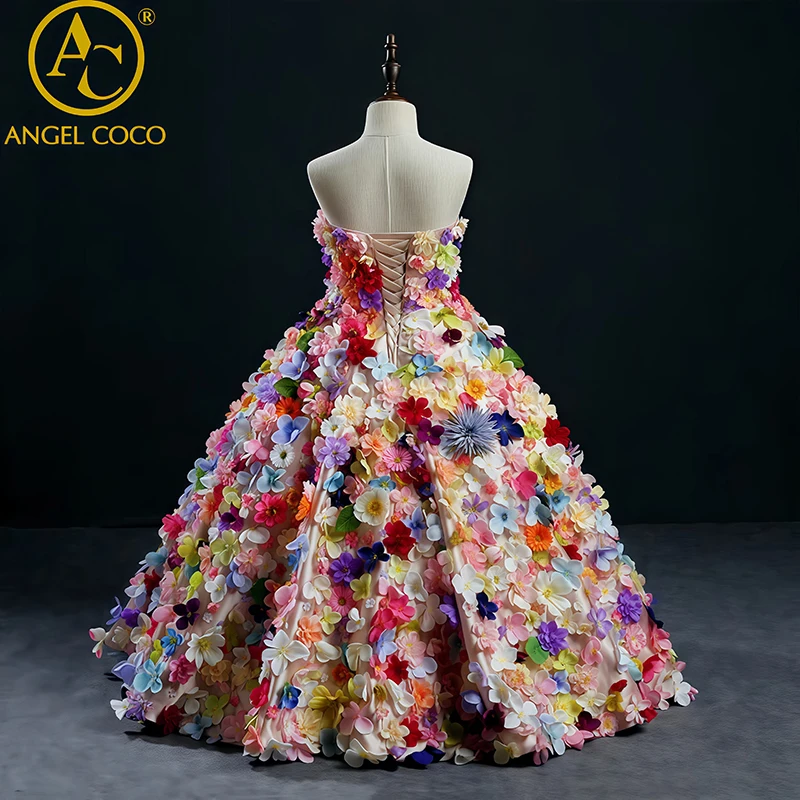 فساتين فاخرة لفتاة الزهور برقبة عالية فستان حفلات الزفاف زهور طول الأرض فستان عيد ميلاد الأميرة حسب الطلب