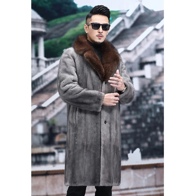 s-6XL Size 2024 Fashion Men Jacket Gray Windproof Imitation Mink Fur Outerwear Male Winter Coat Super Warm Casual Long Parkas