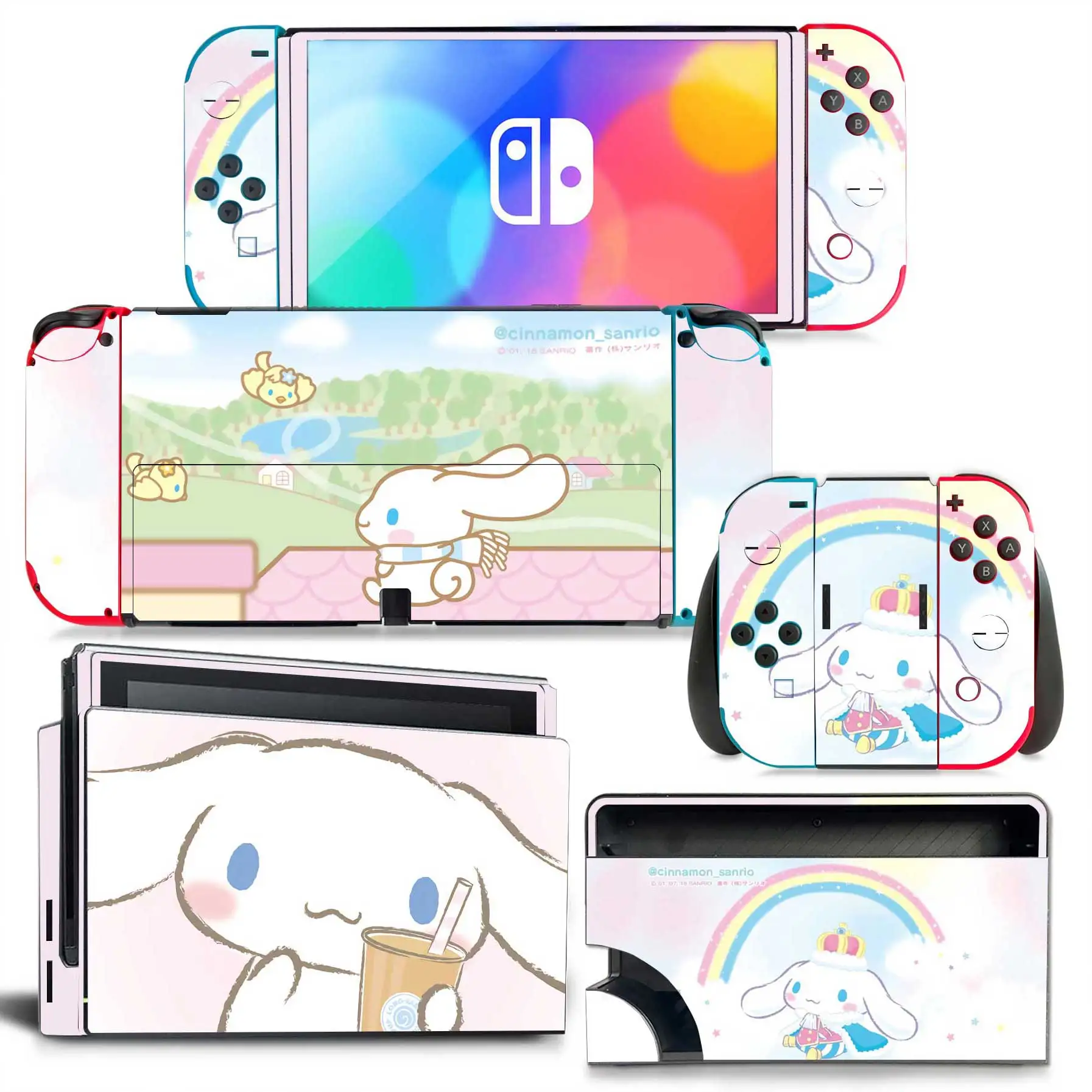 Cinnamoroll Kuromi Skin Cover Sticker Decal for Nintendo Switch OLED Hello Kitty Console Joy-con Controller Dock Skin Vinyl