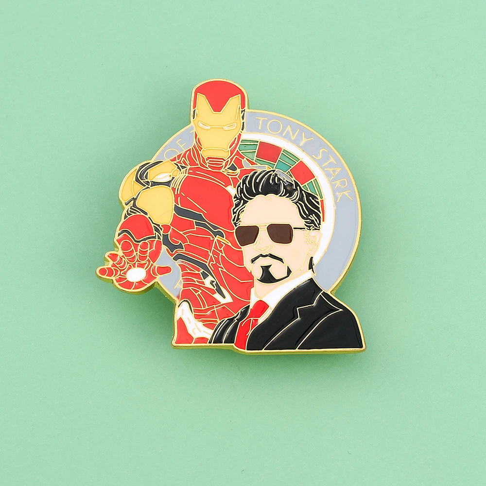 

the Avengers Iron Man Tony Stark Cartoon Figure Enamel Pin Luminous Badge Button Legends