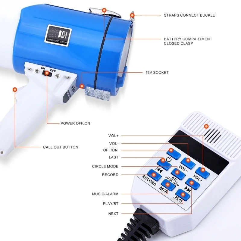  Multifunctional Megaphone With Alarm Bluetooth-compatible And Multiple Power Supply Mode
