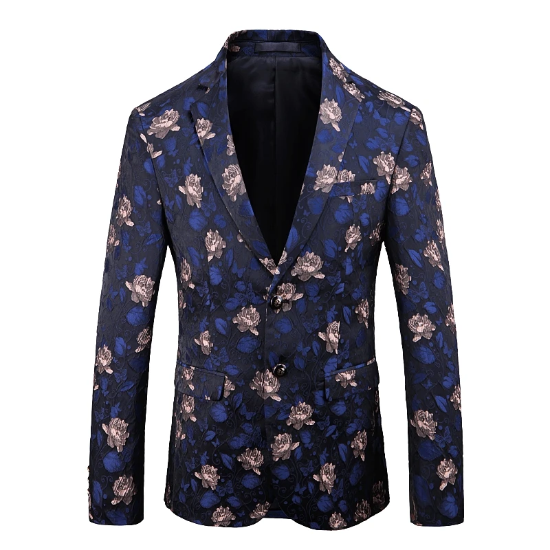 

Jacquard Blue Blazers For Men High-End Floral Business Casual Four Seasons Quality Draping Cutting Oversized 5XL Terno Masculino